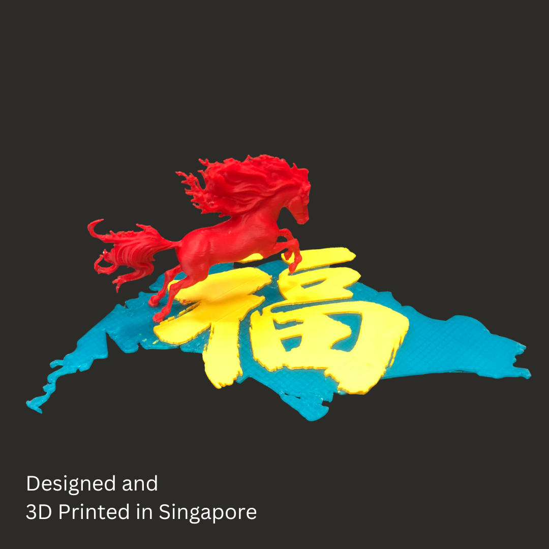 San Cai Fire Horse Sculpture – Fu, Lu & Shou on the Singapore Map